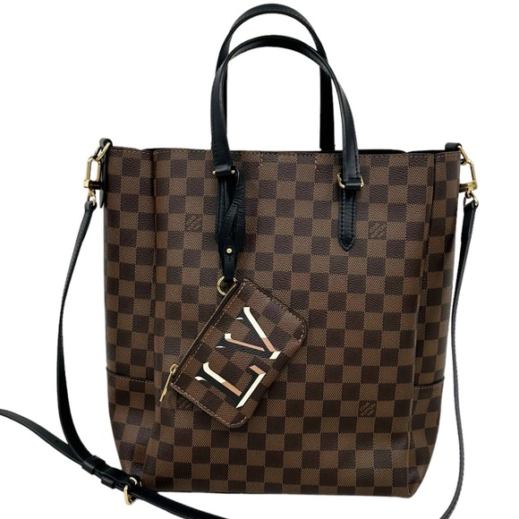 Louis Vuitton Damier Ebene Belmont NV MM Tote Bag N60294 LV + Pouch Brown Black - Picture 11 of 12